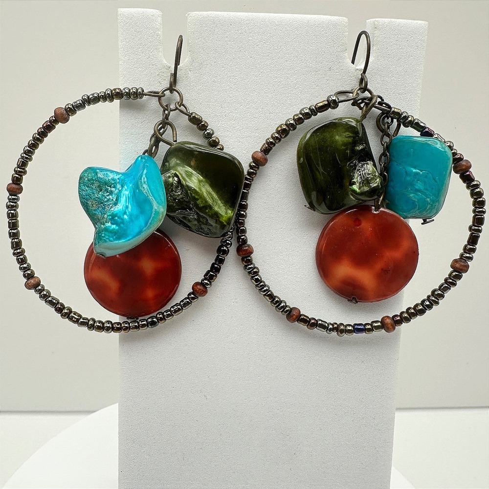 Vintage 80s Round Crystal Multi Stone Hook Earrings Silver Tone Women'sโ Jewelry